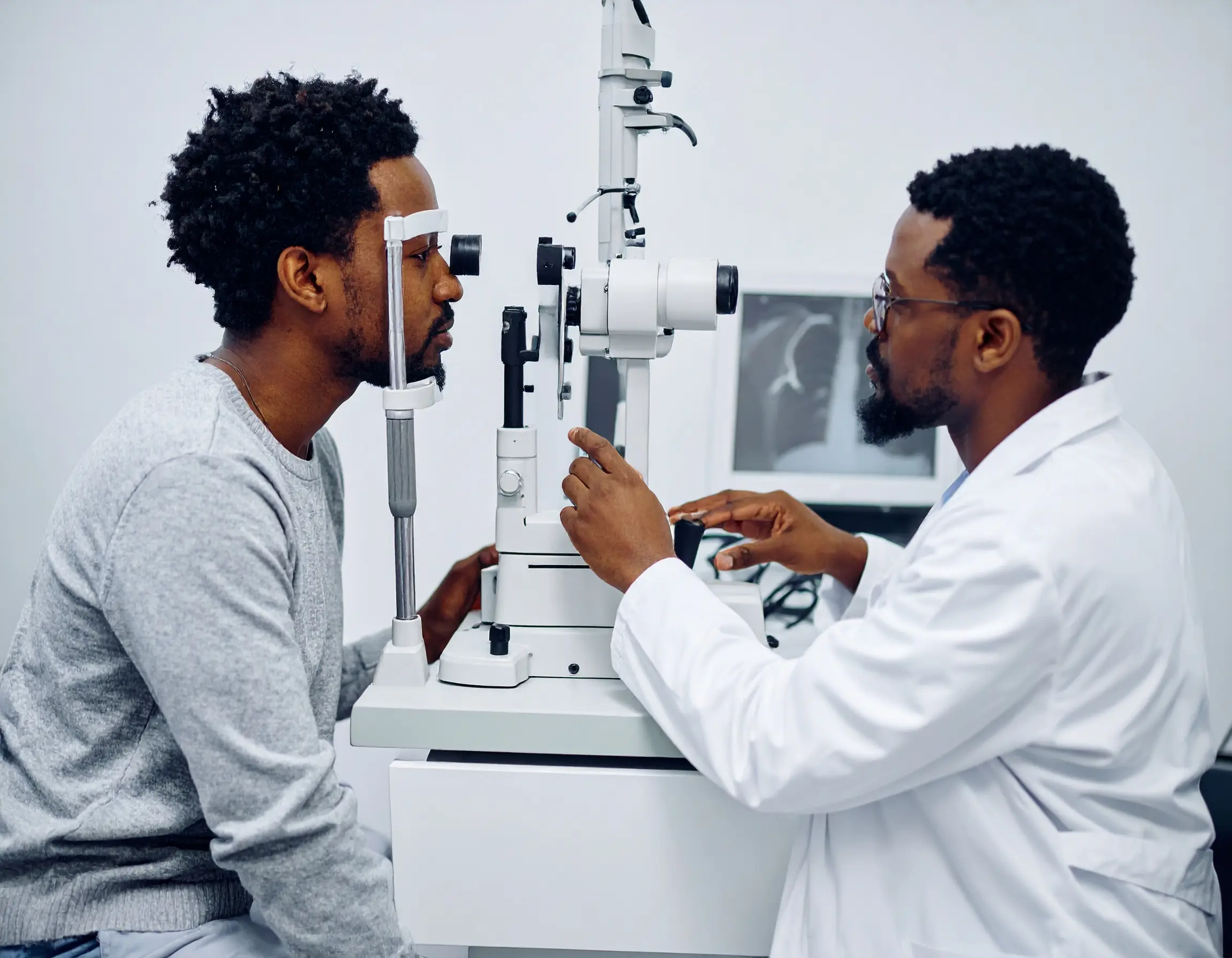 Firefly People check their vision at the clinic. 44901 Eye Exam Services in St. Jacobs, Ontario