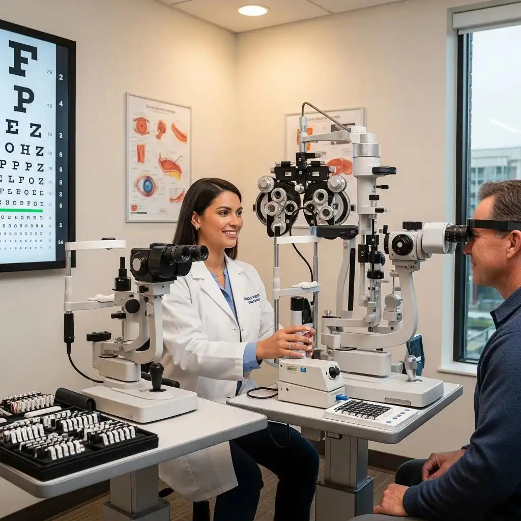 optometrist performing a comprehensive eye exam emphasizing the importance of eye health checks 82618334 8898 43e6 b746 19116a99e6f2 Sudden Blurry Vision: Common Causes, Key Symptoms