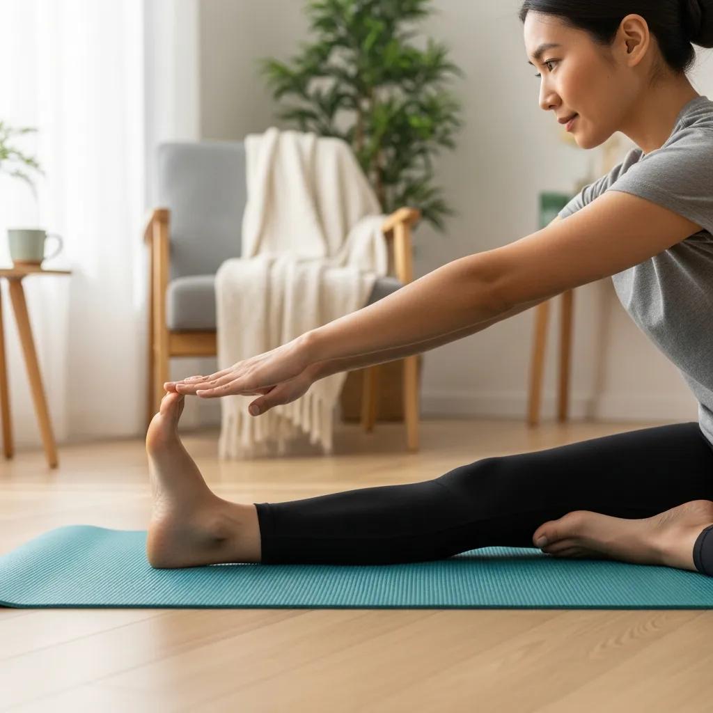individual demonstrating a hamstring stretch on a yoga mat in a warm home environment 4ae0fafd 2b51 4860 97b5 5d5fba7c4436 Relieve Sciatica at Home: Practical Exercises and Natural Remedies