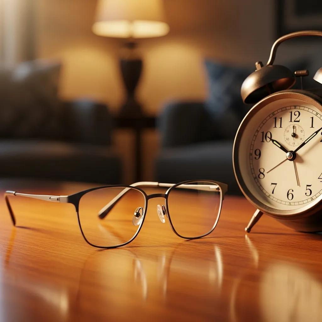 new glasses on a table next to a clock representing the adjustment period for new eyewear 810c483b 0390 43ad ae50 b05b869e5344 Why New Glasses Make Me Dizzy: Understanding Causes and Solutions for Comfortable Vision