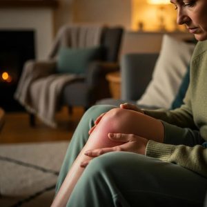 person with knee swelling sitting on a couch in a cozy living room 21a4aeb8 2195 4810 8065 9b7d63e5106d Premier Optical