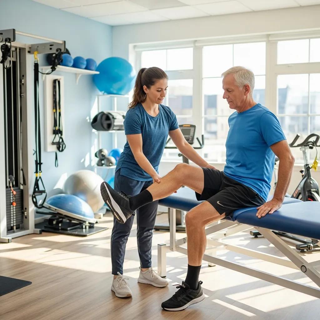physiotherapist assisting a patient with knee exercises in a clinic 718b321e 0654 4e71 b448 adbe470c08b0 Knee swelling without injury: causes, symptoms, and how physiotherapy can help