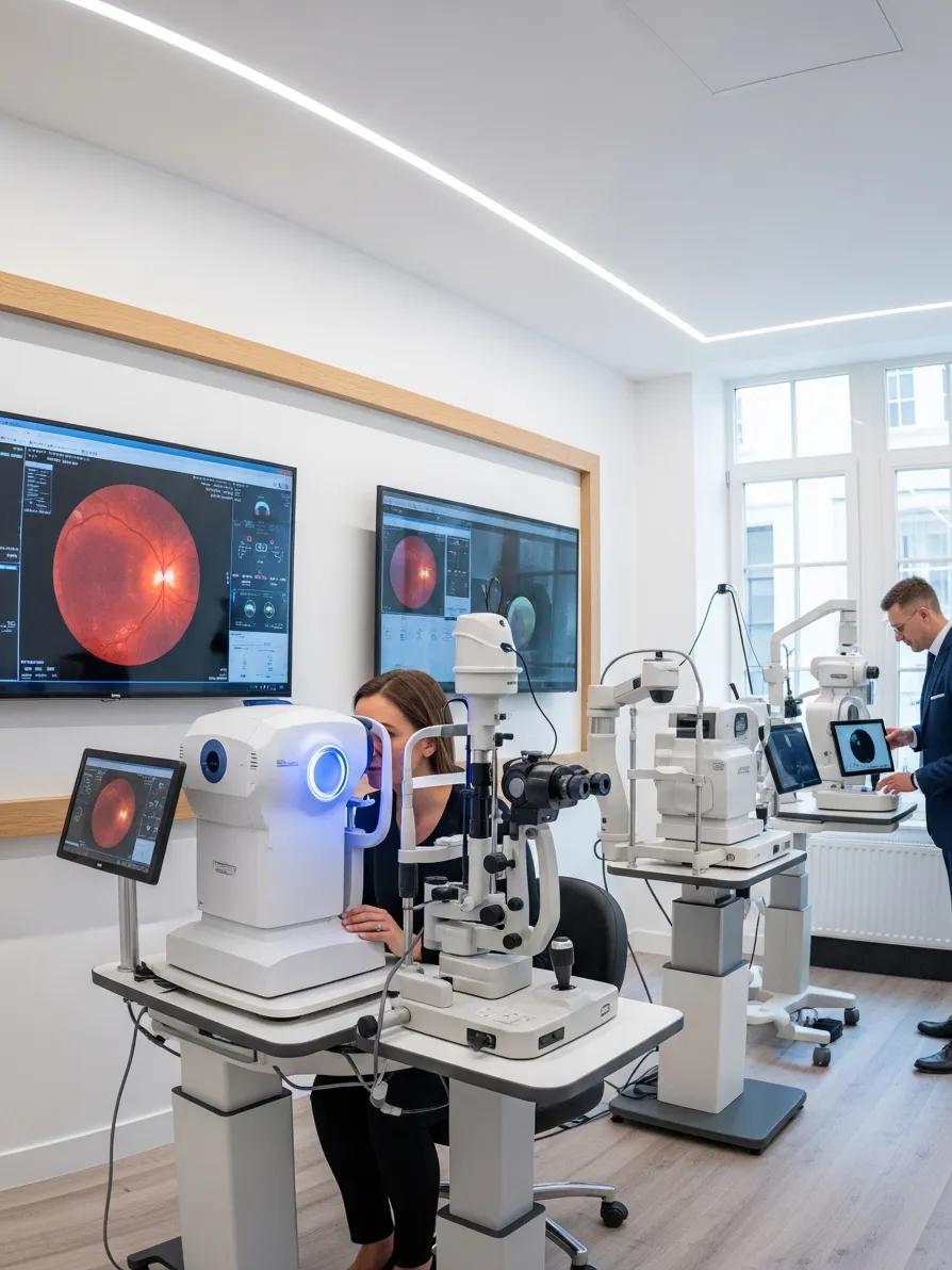 Advanced eye exam technology in a modern clinic setting