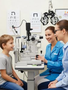 child and adult in a friendly eye exam setting with an optometrist 9df02f55 b4cd 4ffd 8f54 c8aa876a92f8 Premier Optical