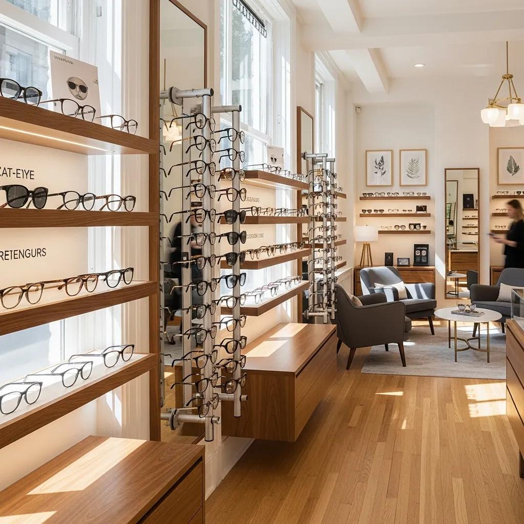 optical boutique interior with diverse eyeglasses frames on display emphasizing style and selection bf62a227 276f 4acd 9934 083fe8f99ab6 How to Choose Eyeglasses for Your Face: Best Frames and Fitting Tips