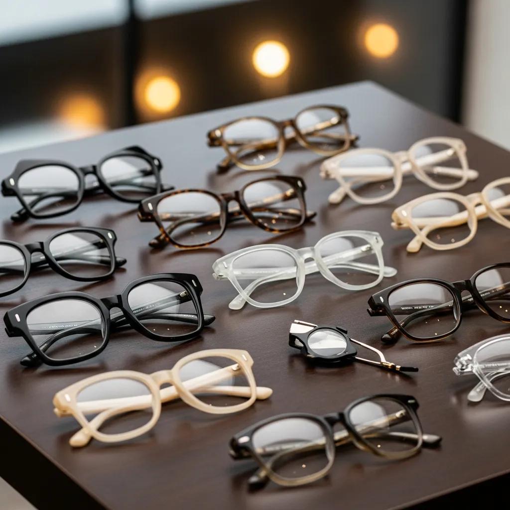 Stylish display of designer prescription glasses showcasing current fashion trends in eyewear