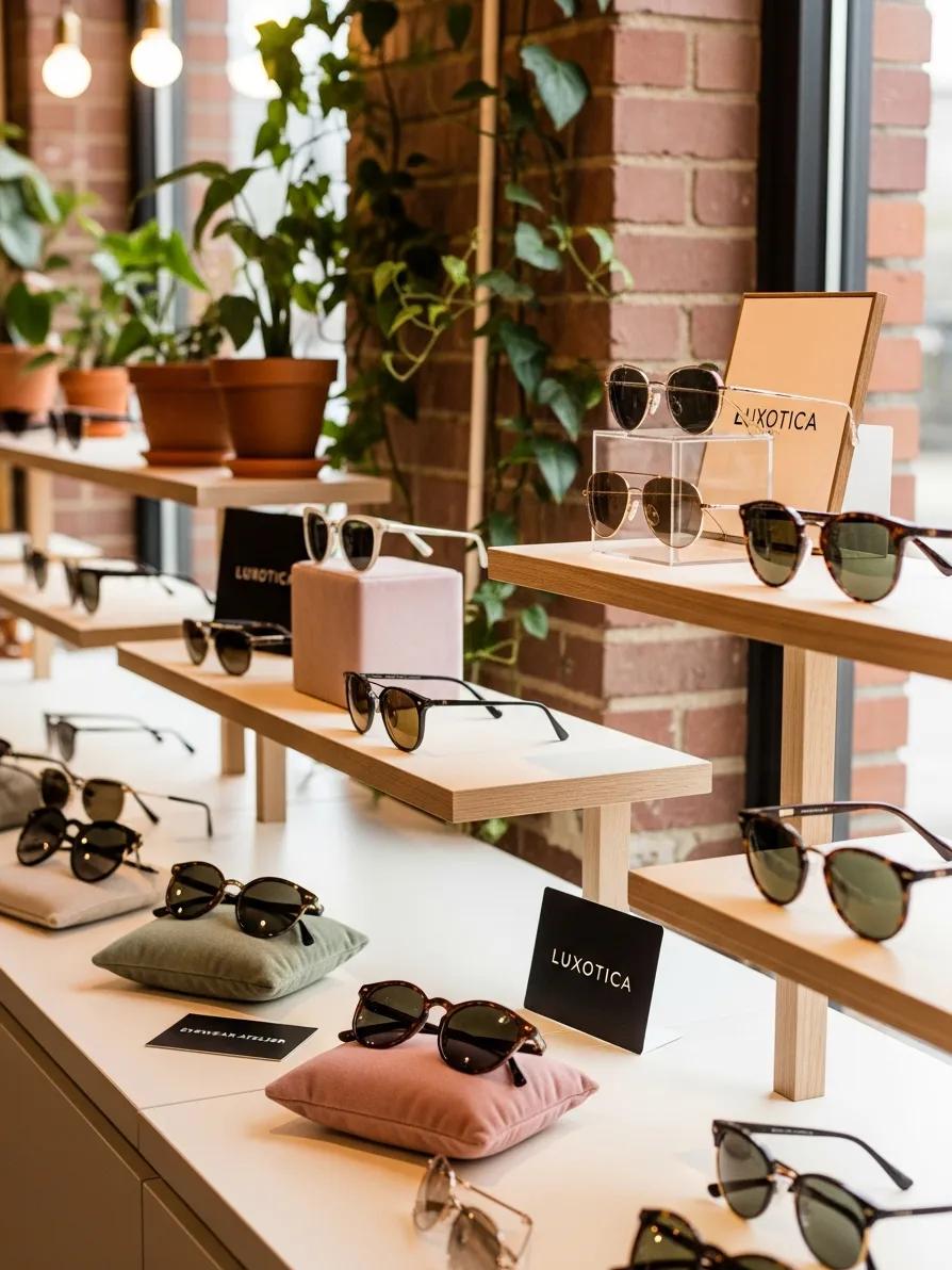 Variety of designer eyewear displayed in a boutique, highlighting style and personalization options