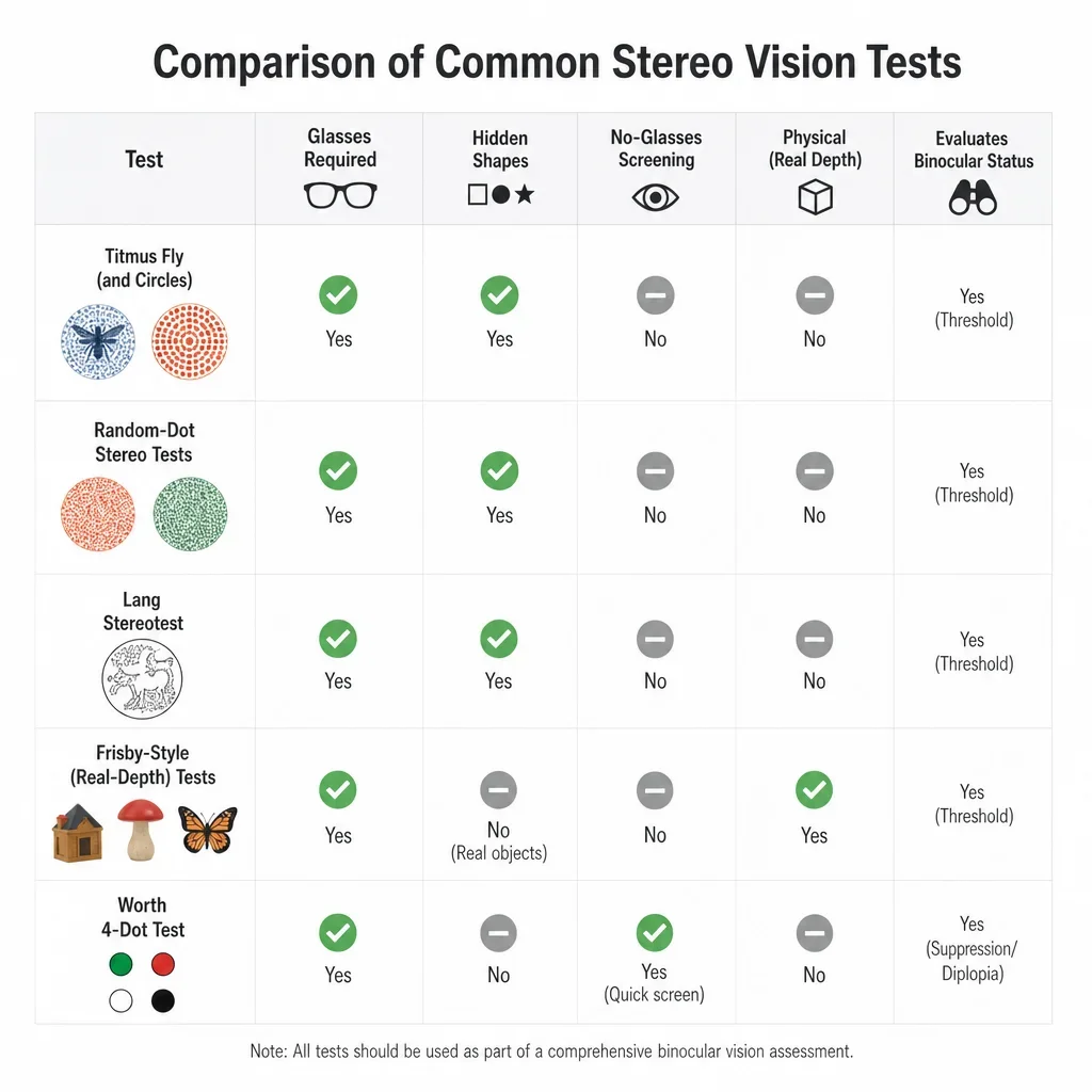A simple comparison chart of common office depth perception tests.