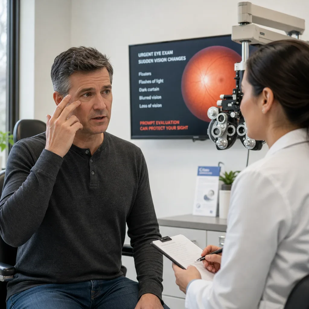 A patient seeking prompt eye care for sudden vision symptoms.