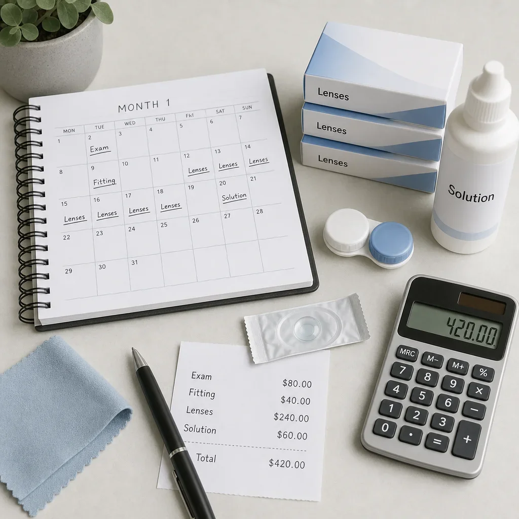 Budgeting items for the first year of contact lens wear.