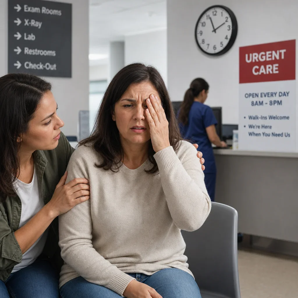 A person with sudden vision symptoms in an urgent medical setting.